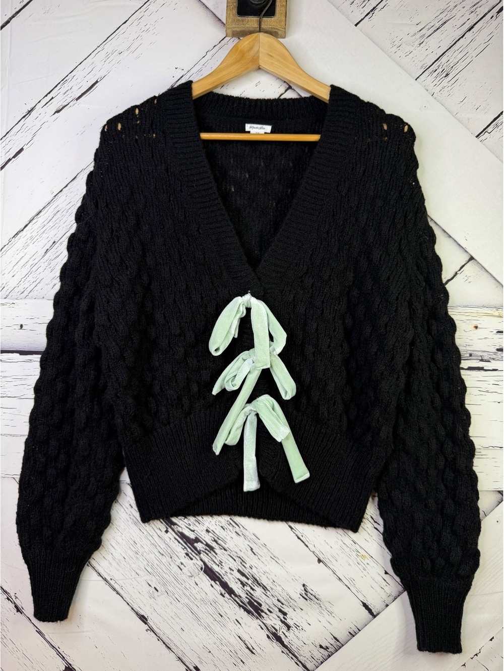 Urban Outfitters Kimchi Blue Cora Bow Cardigan Sweater Cozy Coquette Women SM